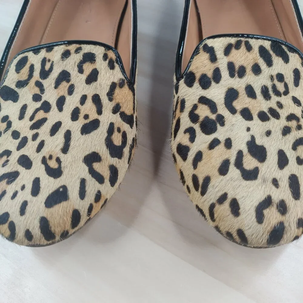 J Crew Factory Animal Leopard Print Calf Hair Leather Flats Loafers Women US 6.5